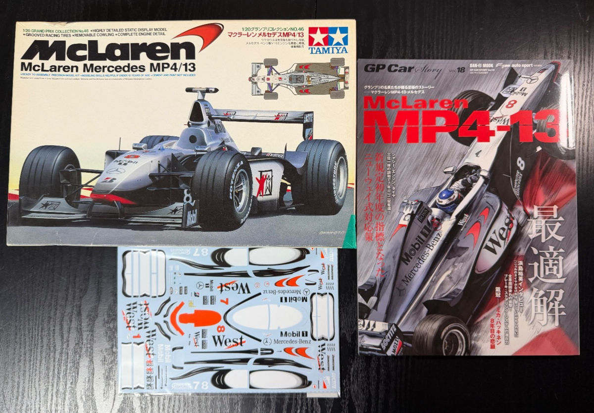 TAMIYA 1/20 McLaren MP4/13 F1. Item20047 w/NEW DECALS&BOOK from 
