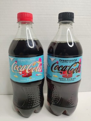 Limited Edition Dreamworld Coca Cola 20 oz. Bottle Lot of 2 - Zero Sugar