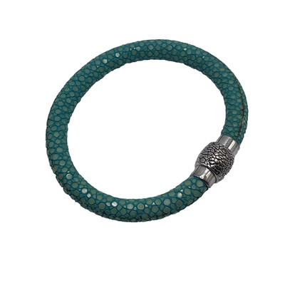 Alan K. Magnetic Clasp Bracelet 925 Silver Turquoise Color Stingray Leather