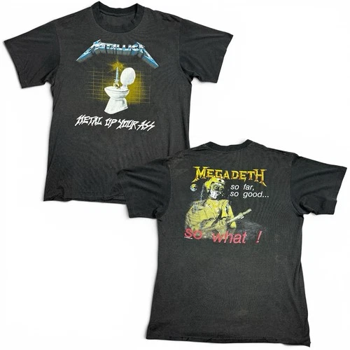 Rare 80s Metallica X Megadeth Band T-shirt Size S/M Single S 1980s vintage concert t-shirt, vintage, single stitch, B+ condition