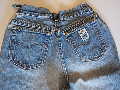 Vintage Levis Women's Denim Blue Jeans 24" Waist White Tab Two Horse Patch Levi