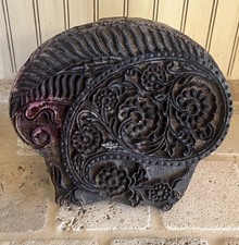 Vintage Hand-Carved Wooden Printing Block Large Fabric Stamp Floral Paisley ~8”