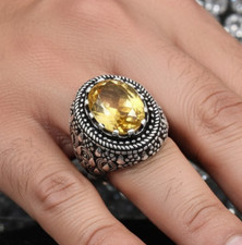 925 Sterling Silver Rose Cut Yellow Citrine Gemstone Jewelry Ring US All Size 