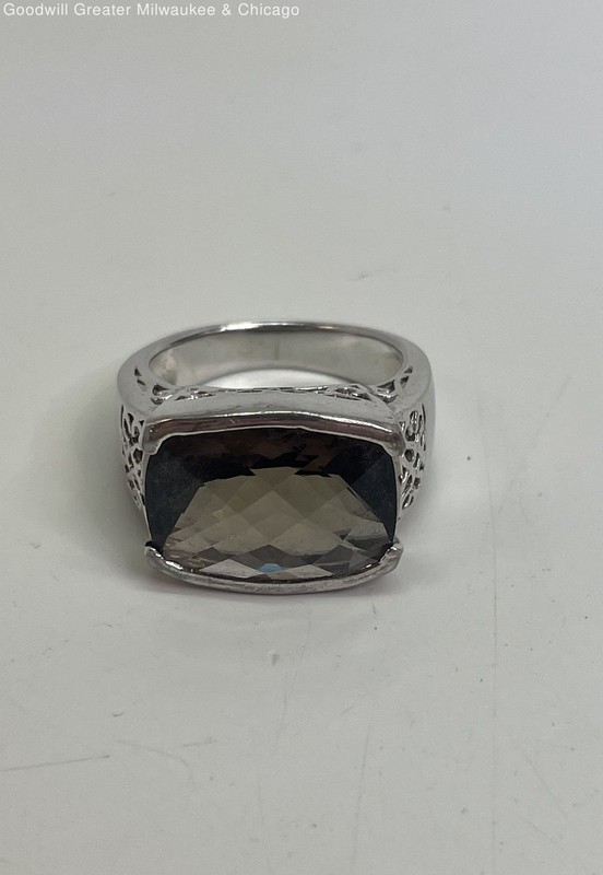 Sterling Silver Faceted Smoky Quartz Scrolled Ring 7.1g