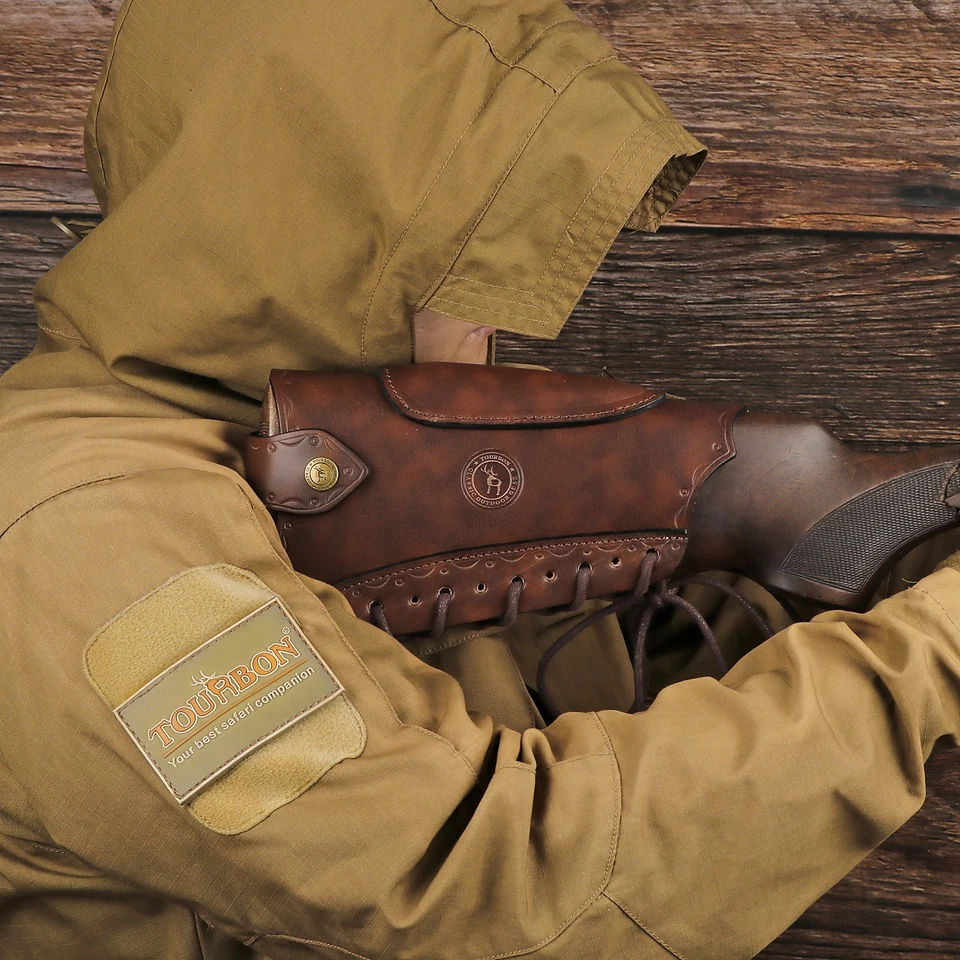 TOURBON Leather No Drill Buttstock Holder Rifle Recoil Pad Shotgun Cheek Rest - Image 3 of 4