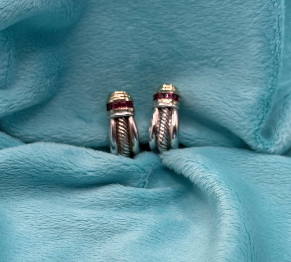 Pendientes grandes de turmalina rosa David Yurman de plata de ley y oro de 14 k - 1,60 Foto 3 de 4