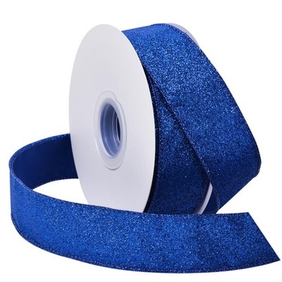 YAMA Blue Glitter Wired Ribbon 1-1/2 inch x 20 Yards, 1.5'' 20yd,