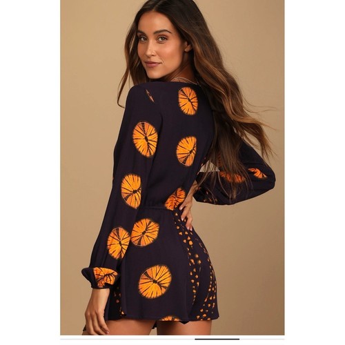 Lulus Romper Womens Medium Purple Orange Excellent Tie Dye Long Sleeve