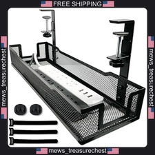 No Drill Cable Management Tray for Desk, Steel Wire Organizer, 15.7 inch Width