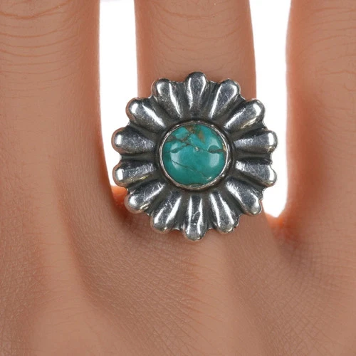 sz7 Vintage Navajo Curio silver turquoise ring
