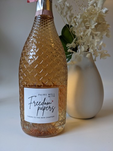2x Divorce Wine Label - Pairs Well with Freedom Papers Funny Wine Sticker Party - Picture 2 of 7