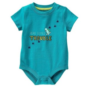 4TA NWT 2016 Gymboree 0-3M HERE COMES TROUBLE Dinosaur bodysuit Shirt Top