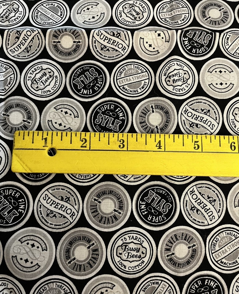 Riley Blake SEW CHARM 4544 VTG Thread Spool Labels Tops Black & White ...