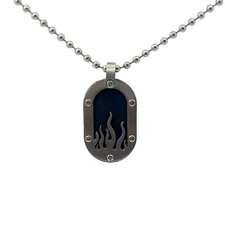 Men's Stainless Steel Black Ion Flame Dogtag Necklace