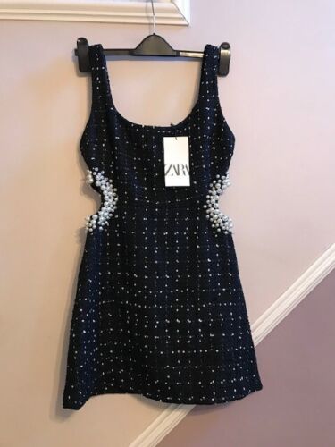 ZARA LADIES BLACK & WHITE FLECK CUT OUT SIDES SLEEVELESS MINI DRESS SIZE S, 10