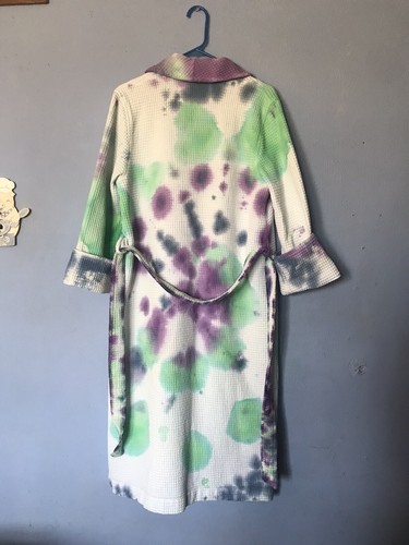 OOAK Hand Tie Dyed Turkish Cotton Castle Waffle Knit Bath/Spa Robe Size S Pastel - Picture 10 of 20