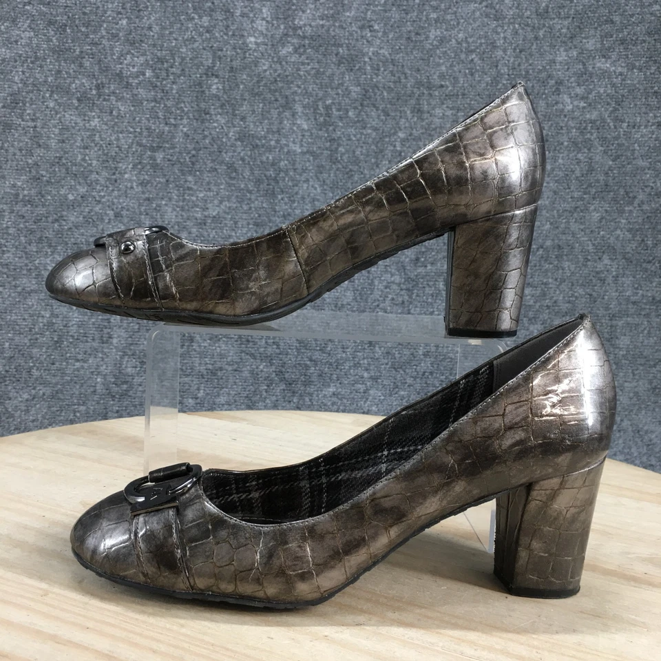 Zapatos de tacón Anne Klein para mujer 8,5 M Fielding estampado de cocodrilo informales sin cordones color topo Foto 2 de 4