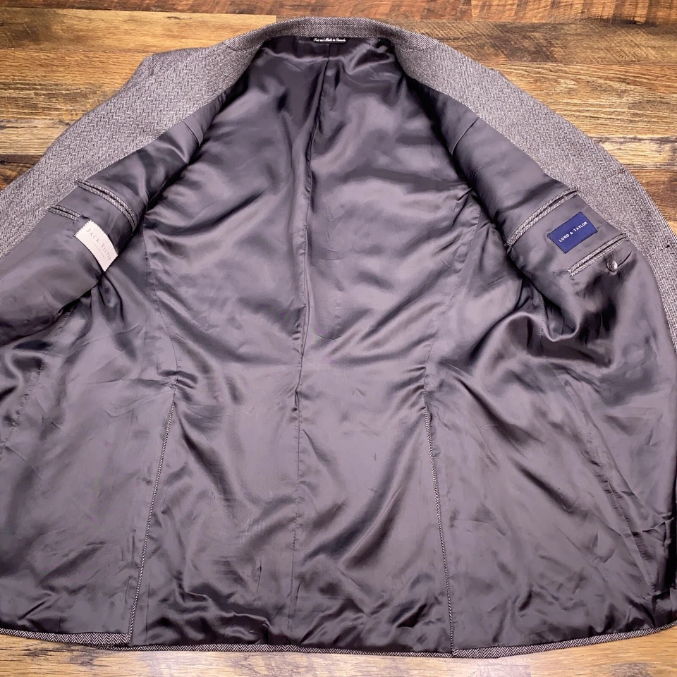 Jack Victor Sport Coat Mens 44L Gray Herringbone Elbow Pads Wool Lord & Taylor - Image 3 of 4