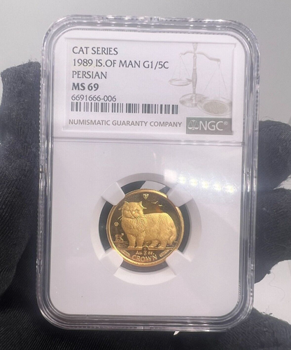Cat Series 1989 ISLE OF MAN G1/5C Persian MS 69 1/5 oz Gold - Picture 3 of 3
