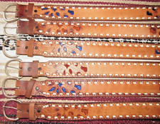 Vintage Western C M Co Buckstitch Inlay Leather Belts 6 pc Size 24 NEW