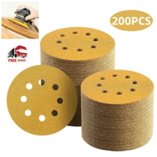 200PCS 5 in 8-Hole Hook Loop Sanding Discs 60-220 Grit Orbital Sander Paper Pads