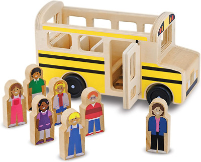 School Bus Wooden Toy Set with 7 Figures, Pretend Play, Classic Toys for Kids