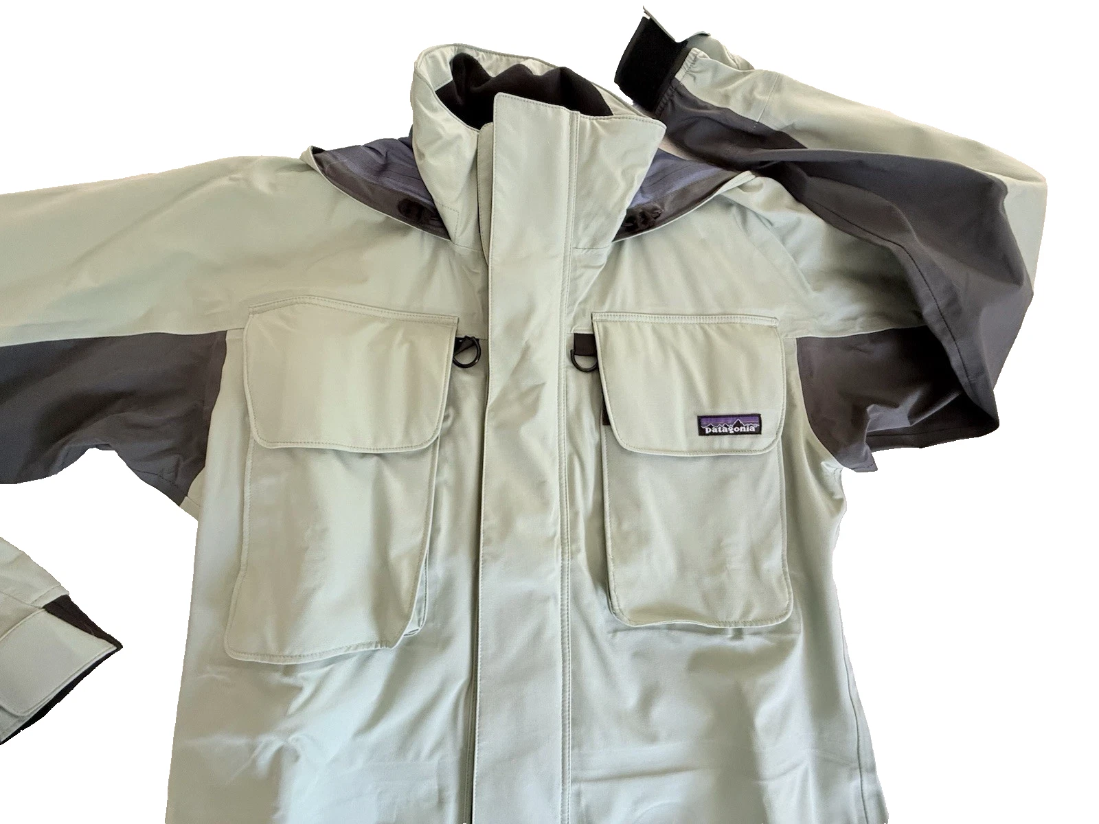 Vintage Patagonia SST Deep Wading Fly Fishing Jacket hood W's Medium Green/Gray