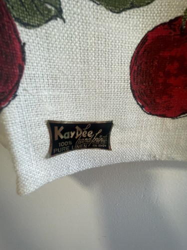 Asciugapiatti vintage 100% lino KD impronte a mano mela nuovo con etichetta piega originale USA - Foto 2 di 24
