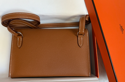 New Hermes Hermès Hermesnap Wallet To Go Epsom Gold PHW Hardware Crossbody Bag - Picture 2 of 7
