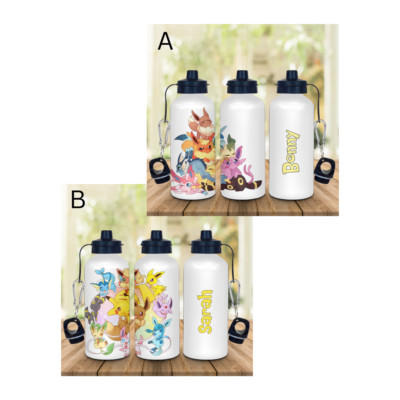 PERSONALISIERTE NIEDLICHE ''POKEMON'' 600ML ALUMINIUM GLÄNZENDE WASSERFLASCHE - 2 DESIGNS.
