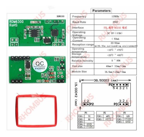 5 pcs 5V Arduino UART 125Khz EM4100 RFID Card Key ID Reader Module RDM6300 - Picture 9 of 10