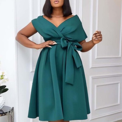 midi work party dress Amazon.com: BINXIAD Women's Short Sleeve Midi Dress Elegant Lapel V Neck Office  Dress Belted A Line Dress with Pockets M Black : Clothing, Shoes & Jewelry