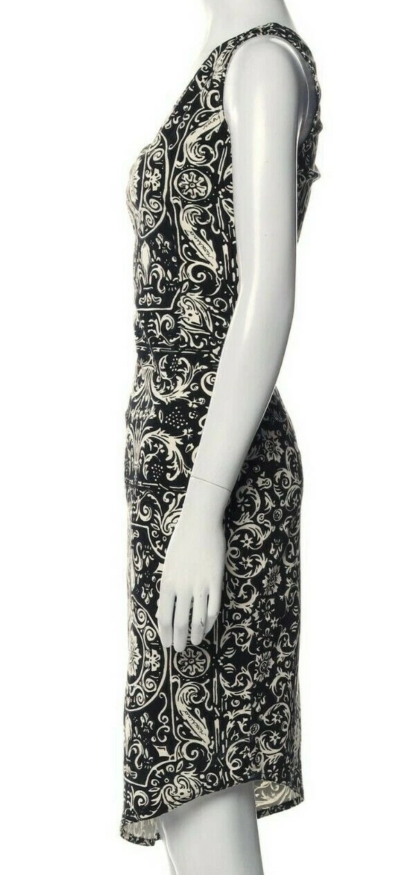 Abito MOSCHINO Jeans Denim Paisley blu navy monospalla asimmetrico USA 6 IT40