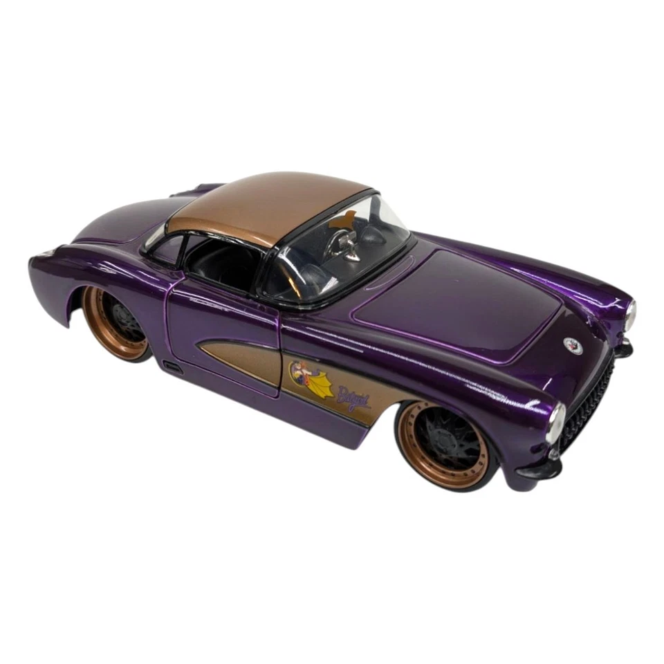 DC Bombshells Batgirl 1957 Chevy Corvette Diecast Metal Car Purple Gold 1:24 - Image 2 of 4
