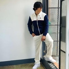 Men  s Fila Gardenia  Navy  Red Pipping Velour Corduroy Casual Tracksuits NWT