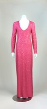 NWOT $1990 M Oscar de la Renta Knit Dress Gown Pink Long Sleeve Sequin V Neck 8