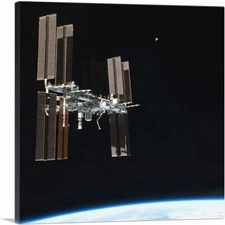 ARTCANVAS International Space Station Earth and Moon Canvas Art Print