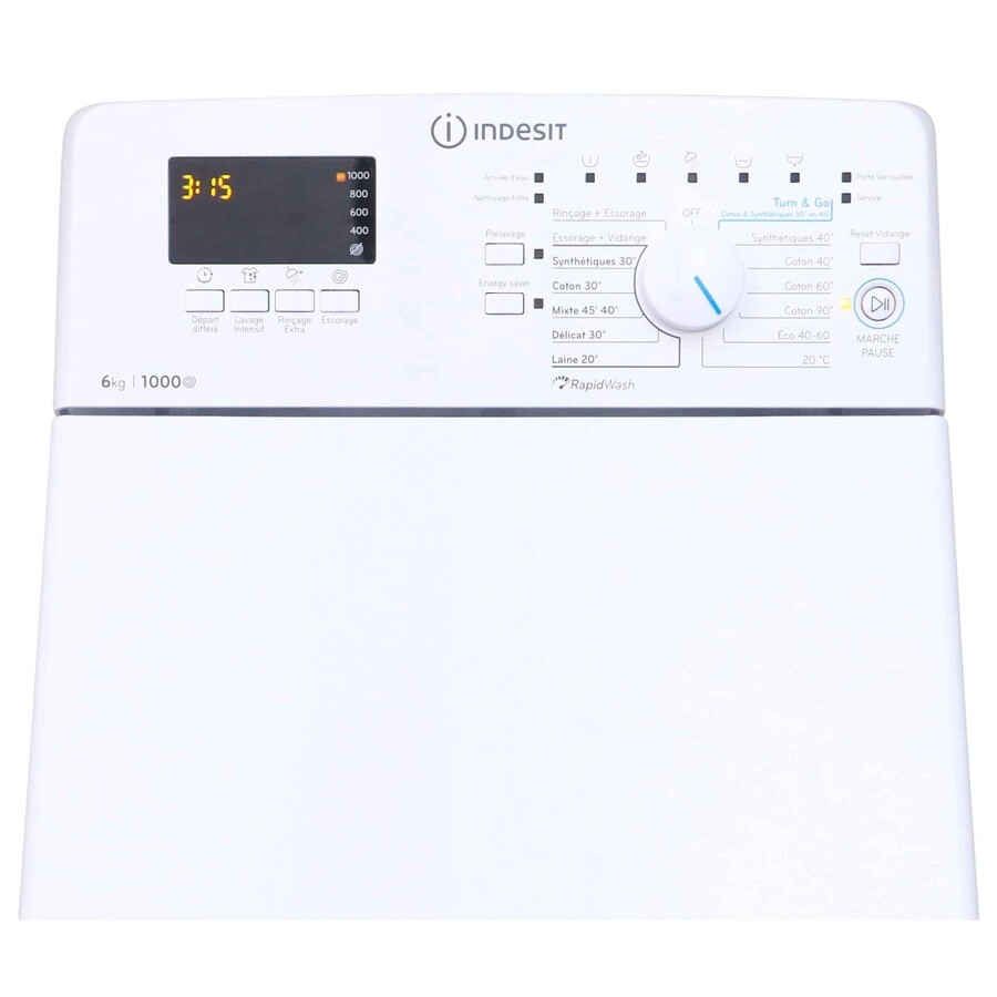 Lave-linge top Indesit BTWS60400FR/N parfait pour studio et buanderie étroite