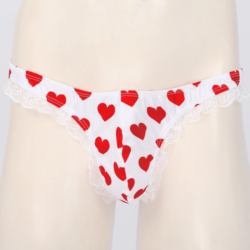 Sexy Men Satin Lace Ruffle Thongs Briefs Low Rise Sissy Pouch Panties Underwear - Picture 55 of 67