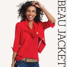 NWOT CAbi Beau Jacket Size 4 Red Ponte Blazer Bow Gold Buttons