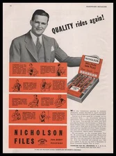 1941 NIcholson Files Providence RI Mill Saw File Hardware Store Display Print Ad