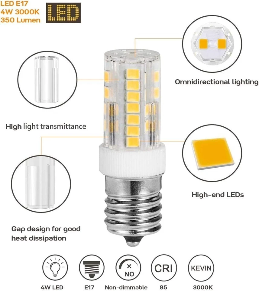 3Pack E17 LED Bulbs for Microwave Oven Appliance,(40W-50W Halogen Bulb Equivalen - Image 2 of 4