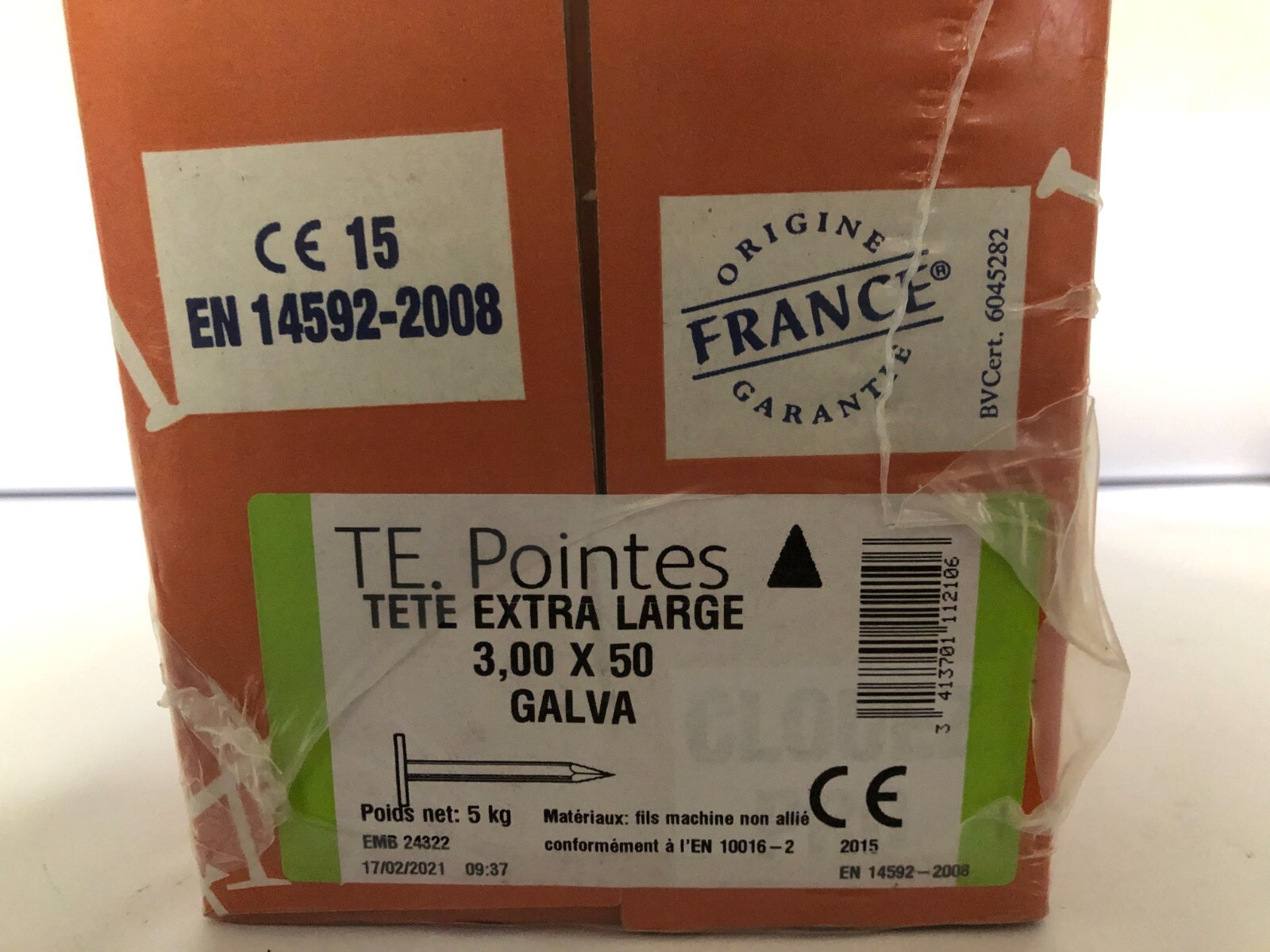 Pointes à têtes extra-large galvanisées 3.00 x 50 TE clous anti-rouille pour volige 5 kg