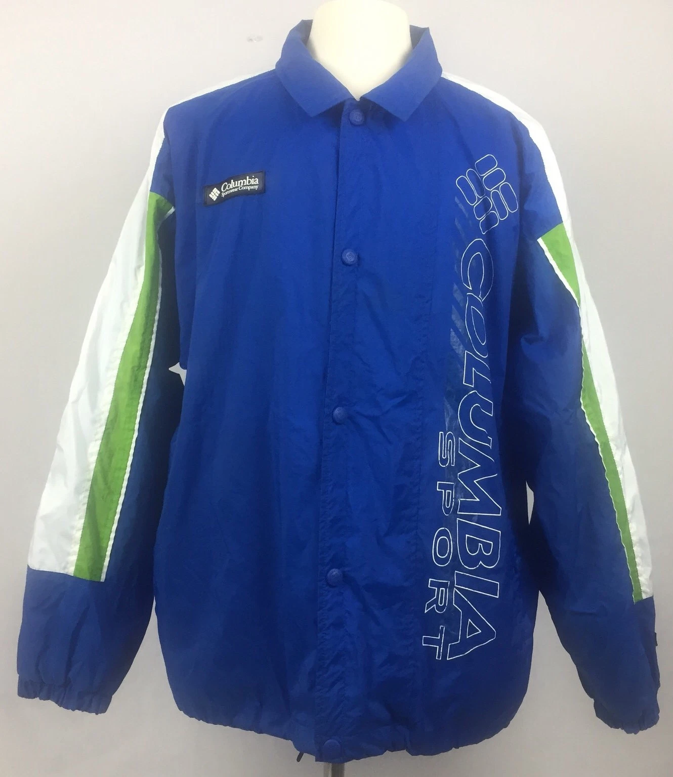 Columbia Sport Lightweight Windbreaker Jacket Color Block Blue Green XL