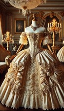 Victorian Princess Evening Dress Strapless Lace Corset Laced Pleated Applique
