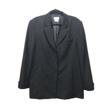 Vintage Talbots Women's Black Blazer 100 Wool Classic 3 Button Jacket Size 16