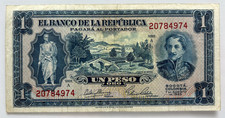 1 Peso Oro Banknote 1953 Old Colombian World Paper Money Currency