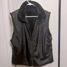 Women's Brown Faux Fur Reversible Collared Sleeveless Zip Up Vest L