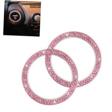 2PCS Bling Push to Start Button Cover, Crystal Rhinestone Engine Start Pink