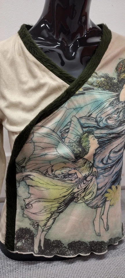 Top Angel Fairy Años 90 Grunge Manga Larga Peludo Verde Borde Gamuza Años 90 Moda Pequeño Foto 2 de 4